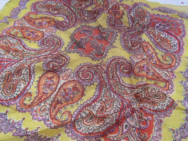 Vintage Handmade Paisley Scarf Italy 16 x 16