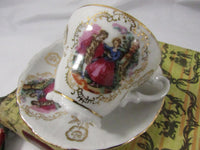 Vintage Porcelain Miniature Footed Teacup "Courtship" French Regency Genre Collectible Tea Cup