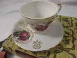 Vintage Porcelain Miniature Footed Teacup "Courtship" French Regency Genre Collectible Tea Cup