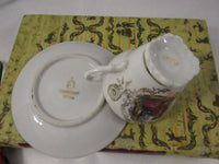 Vintage Porcelain Miniature Footed Teacup "Courtship" French Regency Genre Collectible Tea Cup