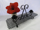 Vintage Wrought Iron Candle Holder Basket Centerpiece Mid Century Gothic Black Footed Metal Centerpiece Basket