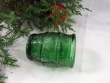 Vintage Miniature Whiskey Wine Barrel Pressed Green Glass Collectible Knick Knack