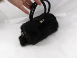 Vintage Faux Fur Black Barrel Bag 1990's Style Like New Cylinder Evening Bag Small Bag