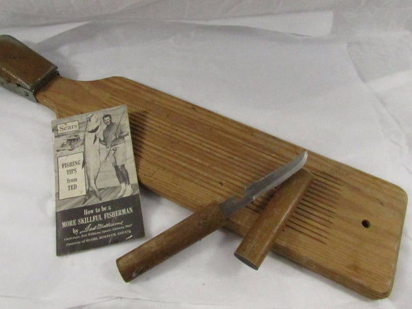 Vintage Wooden Fish Scaler Board Scaling Knife Japan Mid Century