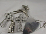 Vintage Silver Metal Hanging Ornaments Crucifix Penguin Reindeer Heart EACH Sold Separately