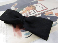 Vintage Bowtie Clip On Black Satin Bow Tie Mid Century Formal Wear Black Tie