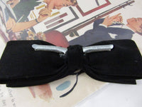 Vintage Bowtie Clip On Black Satin Bow Tie Mid Century Formal Wear Black Tie