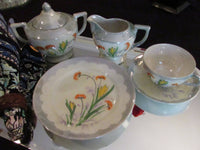 Vintage Japanese Lusterware Teacups and Saucers Luncheon Set 15 Pieces Creamer Sugar Bowl Chinoiserrie