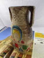 Vintage Primitive Etched Pottery Handled Vase Urn Native American Style 1950-1960's Mid Century