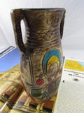 Vintage Primitive Etched Pottery Handled Vase Urn Native American Style 1950-1960's Mid Century