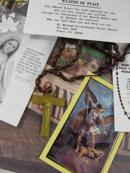 Vintage Rosary Beads Strand Crucifix Handmade Handknotted Prayer Cards Included