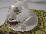 Vintage Porcelain Miniature Footed Teacup "Courtship" French Regency Genre Collectible Tea Cup