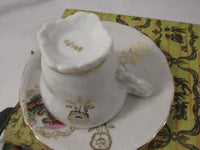 Vintage Porcelain Miniature Footed Teacup "Courtship" French Regency Genre Collectible Tea Cup