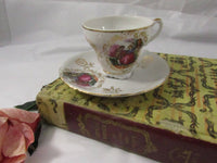 Vintage Porcelain Miniature Footed Teacup "Courtship" French Regency Genre Collectible Tea Cup