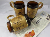 Vintage Wooden Handle Souvenir Mugs Florida Kawaii Tiki Mid Century Barware