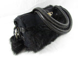 Vintage Faux Fur Black Barrel Bag 1990's Style Like New Cylinder Evening Bag Small Bag