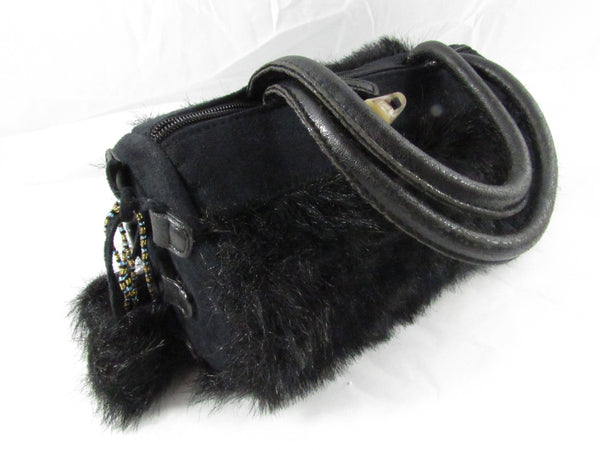 Vintage Faux Fur Black Barrel Bag 1990's Style Like New Cylinder