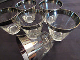 Vintage Dorothy Thorpe Style Low Boy Style Cocktail Glass Set of 6 Mid Century Silver Band Retro Cocktail Glassware
