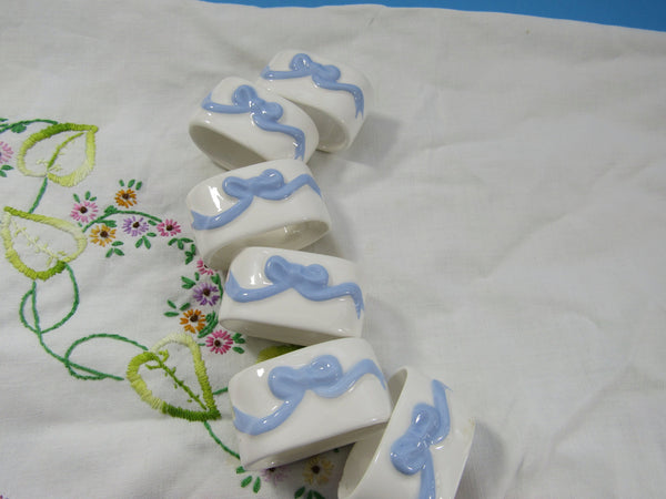 Vintage Porcelain Napkin Rings Set of 12 Blue Ribbon Baby Boy Shower Tabletop Celebration Made in Philipines