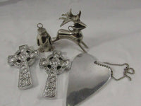 Vintage Silver Metal Hanging Ornaments Crucifix Penguin Reindeer Heart EACH Sold Separately