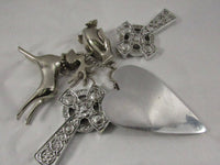 Vintage Silver Metal Hanging Ornaments Crucifix Penguin Reindeer Heart EACH Sold Separately