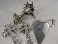 Vintage Silver Metal Hanging Ornaments Crucifix Penguin Reindeer Heart EACH Sold Separately