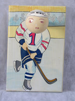 Vintage Hand Painted Wooden Wall Hook Hockey Player Sports Fan Wall Hanging