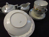 Vintage Japanese Lusterware Teacups and Saucers Luncheon Set 15 Pieces Creamer Sugar Bowl Chinoiserrie