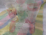 Vintage Williamsburg VA Drinking Glass The Governor's Palace The Wren Building Turquoise Pink Federal Glassware Set of 6 Tall