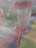 Vintage Williamsburg VA Drinking Glass The Governor's Palace The Wren Building Turquoise Pink Federal Glassware Set of 6 Tall