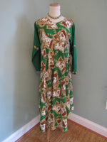 Vintage 1940's Style Dress Asian Flare Kimono Sleeves Contrasting Fabrics Tea Dress