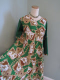 Vintage 1940's Style Dress Asian Flare Kimono Sleeves Contrasting Fabrics Tea Dress