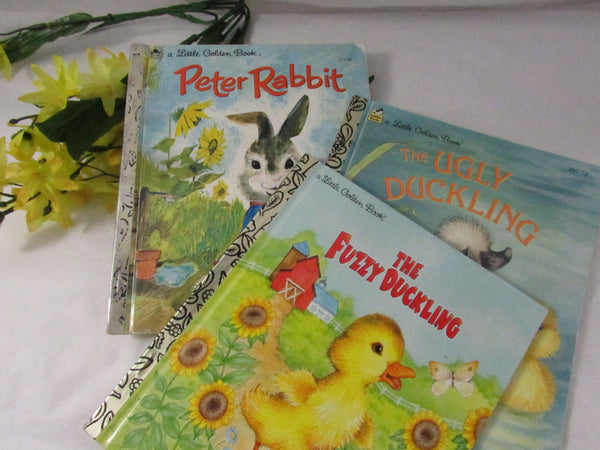 Vintage Little Golden Book Children's Collectible Books Peter Rabbit The Fuzzy Ducking The Ugly Duckling Classic Children Art/Book Upcycle