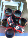 Vintage Wooden Napkin Rings Handpainted India Daisy's Tribal Boho Style set of 7