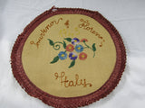 Antique Straw Doily Hand Embroidery Fiber Art Souvenir Florence Italy Cottage Chic Home Decor