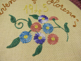 Antique Straw Doily Hand Embroidery Fiber Art Souvenir Florence Italy Cottage Chic Home Decor