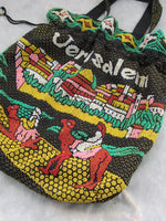 Vintage Beaded Purse Tote Jerusalem Souvenir Handbag Drawstring Purse Holy Land Unique Find