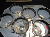 Vintage Dorothy Thorpe Style Low Boy Style Cocktail Glass Set of 6 Mid Century Silver Band Retro Cocktail Glassware