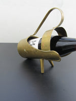 Vintage Solid Brass Wine Bottle Holder Wine Caddy Sleek Mid Century Style Tabletop Serving