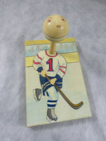 Vintage Hand Painted Wooden Wall Hook Hockey Player Sports Fan Wall Hanging