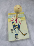 Vintage Hand Painted Wooden Wall Hook Hockey Player Sports Fan Wall Hanging