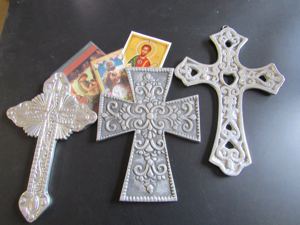 Vintage Metal Crucifix Wall Hanging Silver Non Tarnish Crucifix Cross Christianity Spiritual Religious Home Decor India EACH