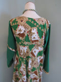 Vintage 1940's Style Dress Asian Flare Kimono Sleeves Contrasting Fabrics Tea Dress