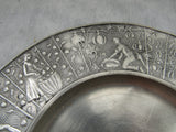 Vintage Pewter Collectible Plate Harvest Scene Peasants/Medieval/Farmer Scene Wheat Apple Pumpkins Grapes