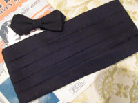 Vintage Black Satin Cummerbund Bow Tie Set Formal Wear Tuxedo in Original Box Size Small-Medium