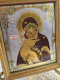 Vintage Byzantine Madonna With Child Framed Icon Decoupage Wall Hanging Wall Art Prayer Room Greek Orthodox Christianity