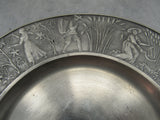 Vintage Pewter Collectible Plate Harvest Scene Peasants/Medieval/Farmer Scene Wheat Apple Pumpkins Grapes