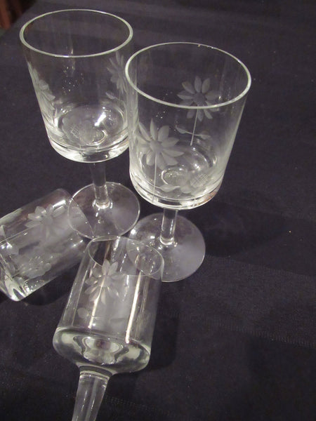 5 Vintage Etched Wine ~ Liqueur Glasses, 3 oz After Dinner Drink