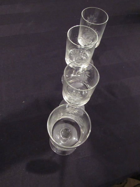 Vintage Floral Etched Clear Glass Cocktail, After Dinner Glasses- Set of 6