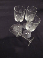 Vintage Etched Crystal Glasses Sherry Aperitif Barware Daisy Floral Pattern Set of 4 After Dinner Drink Glassware